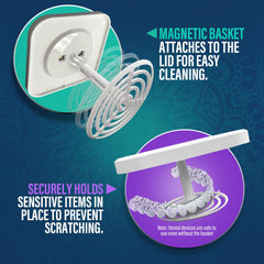 Pod shown with toothbrush and accessories nearby