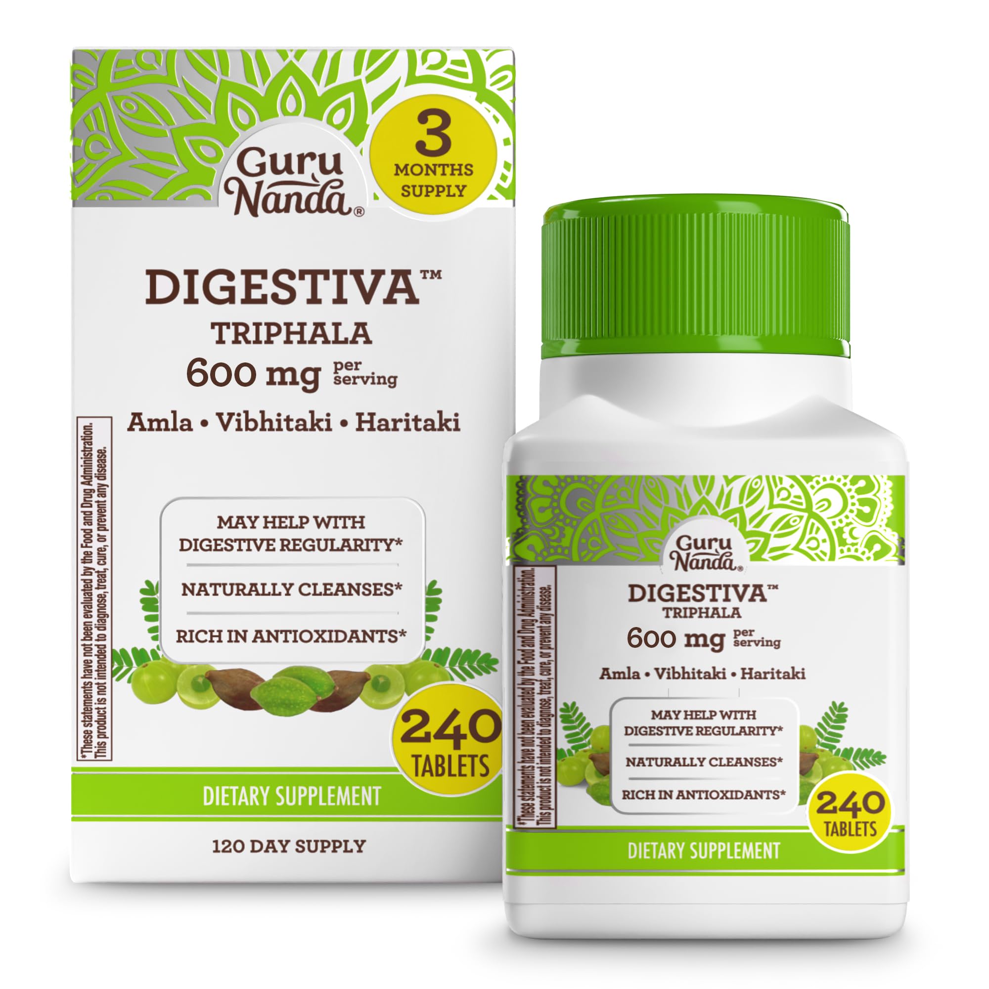 GuruNanda Digestiva Triphala bottle with label