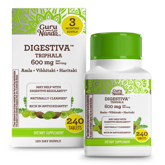 GuruNanda Digestiva Triphala bottle with label