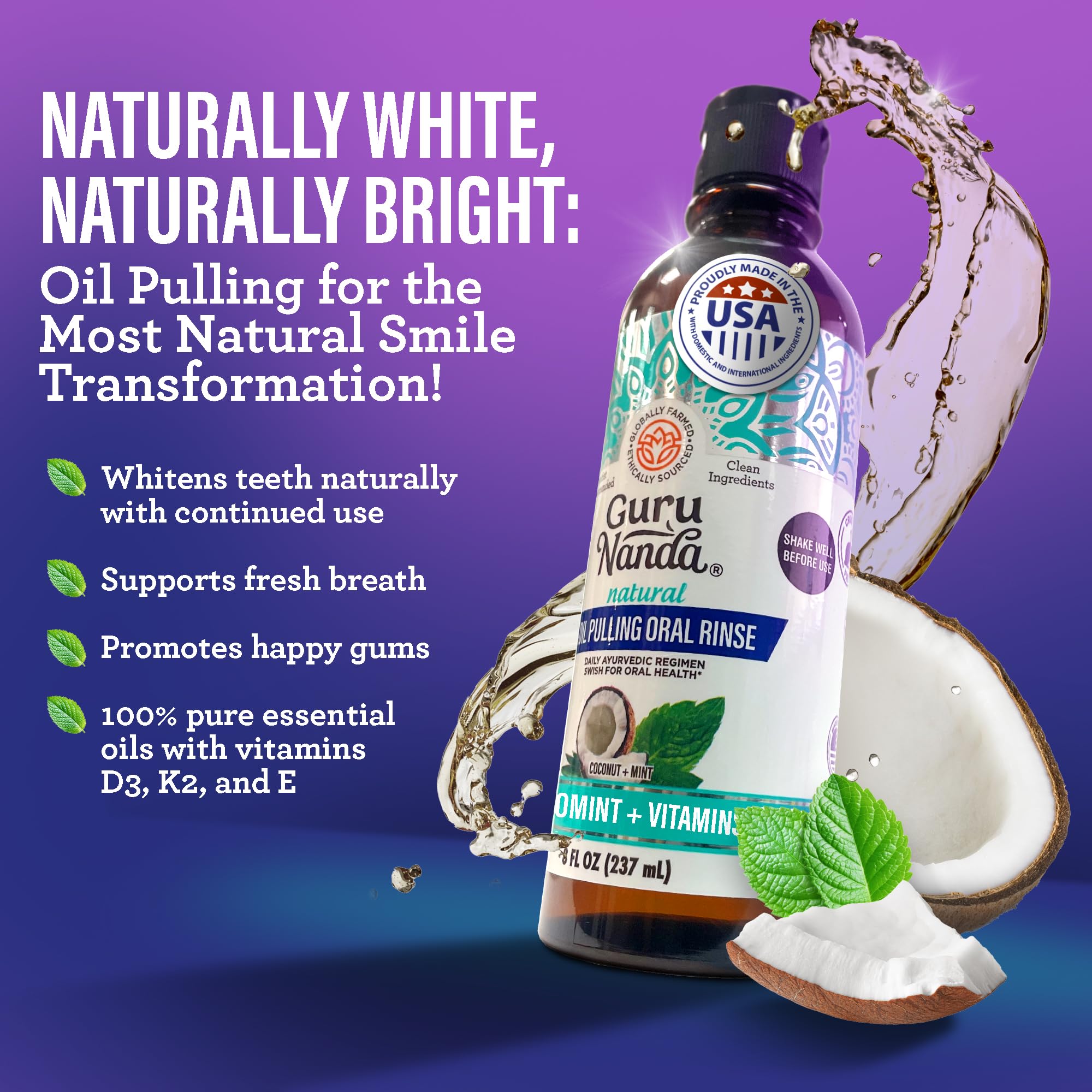 GuruNanda Dual Chamber Whitening Mouthwash fluoride-free