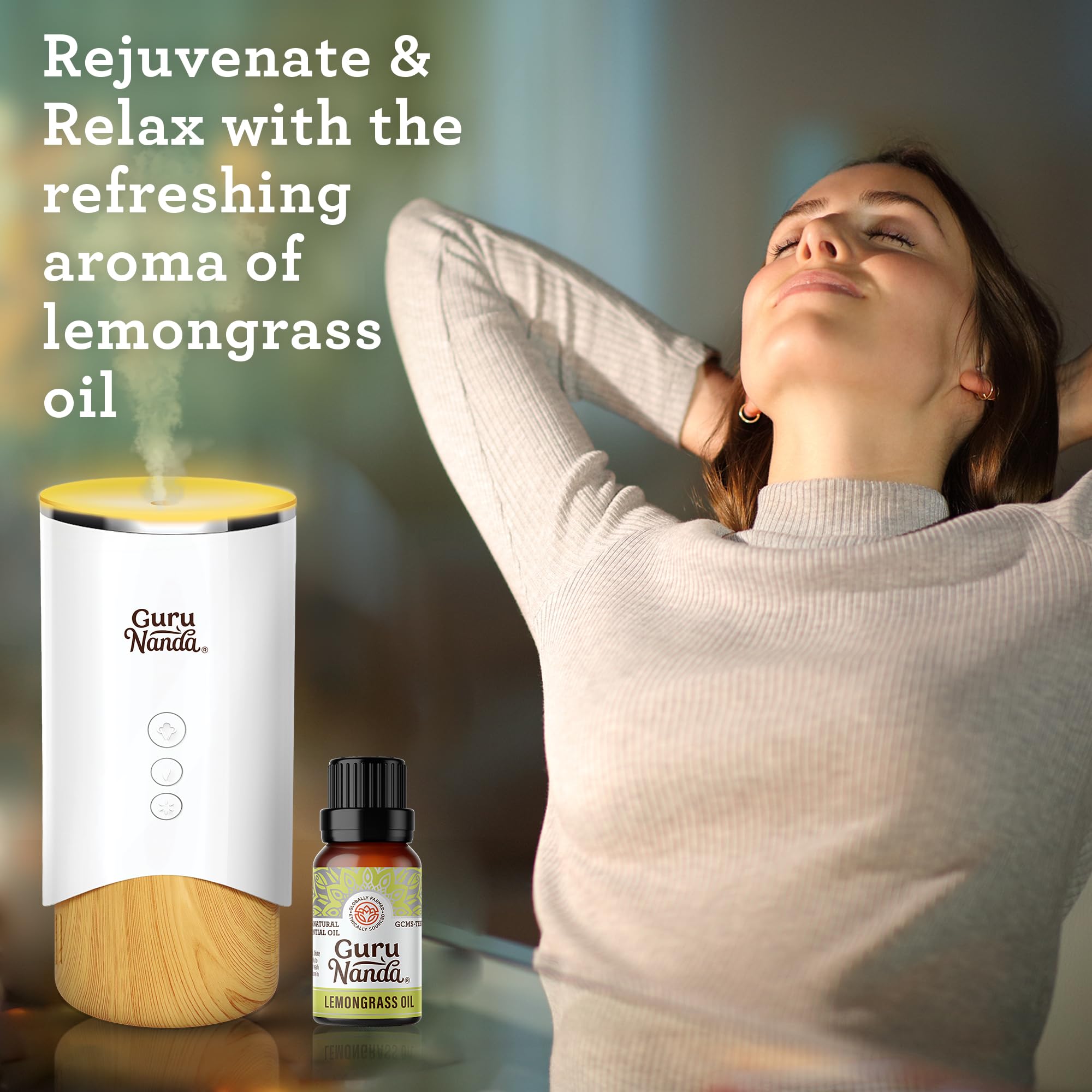 Citrus aroma droplets and bottle on wooden surface