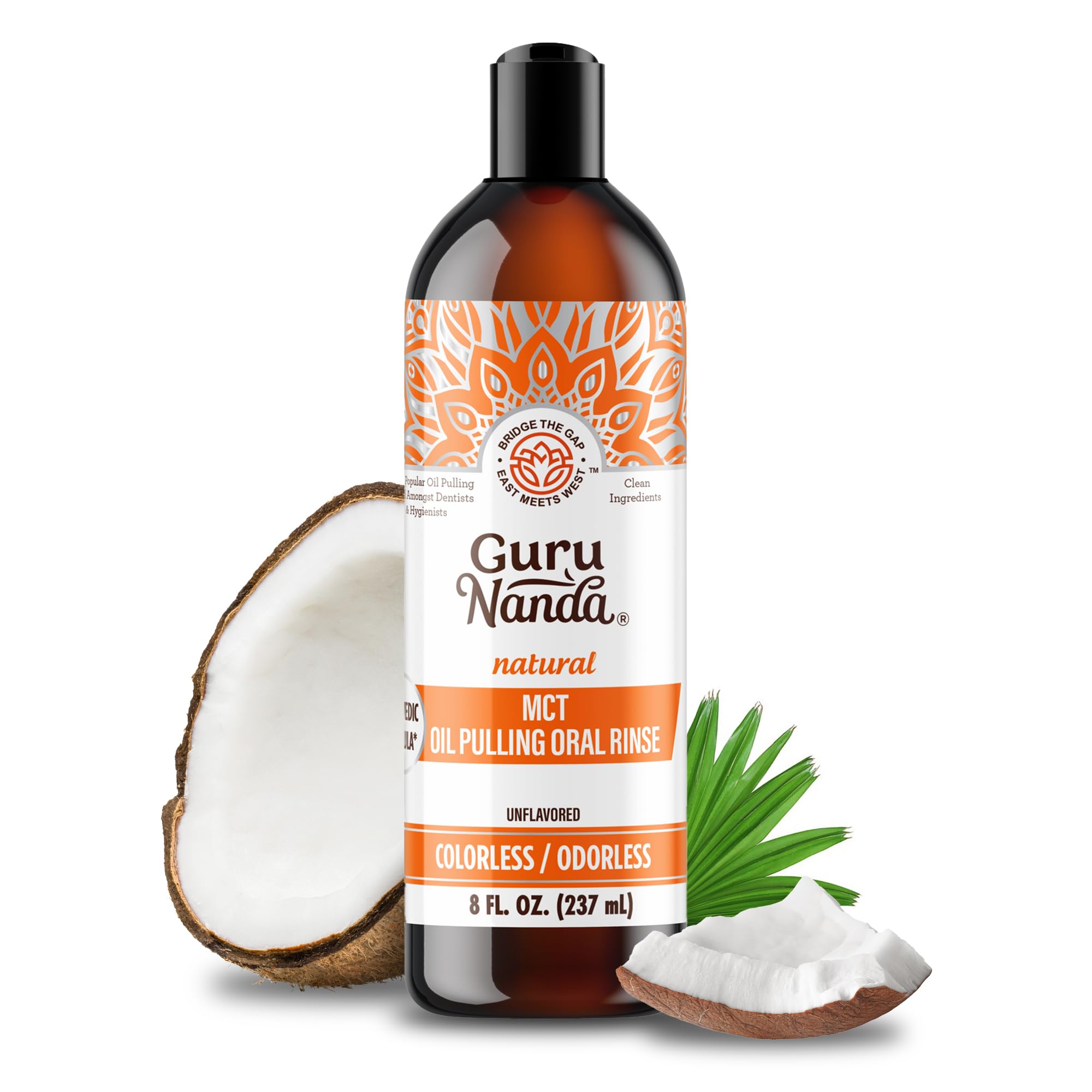 GuruNanda MCT Oil Pulling Mouthwash bottle 8 oz – front view