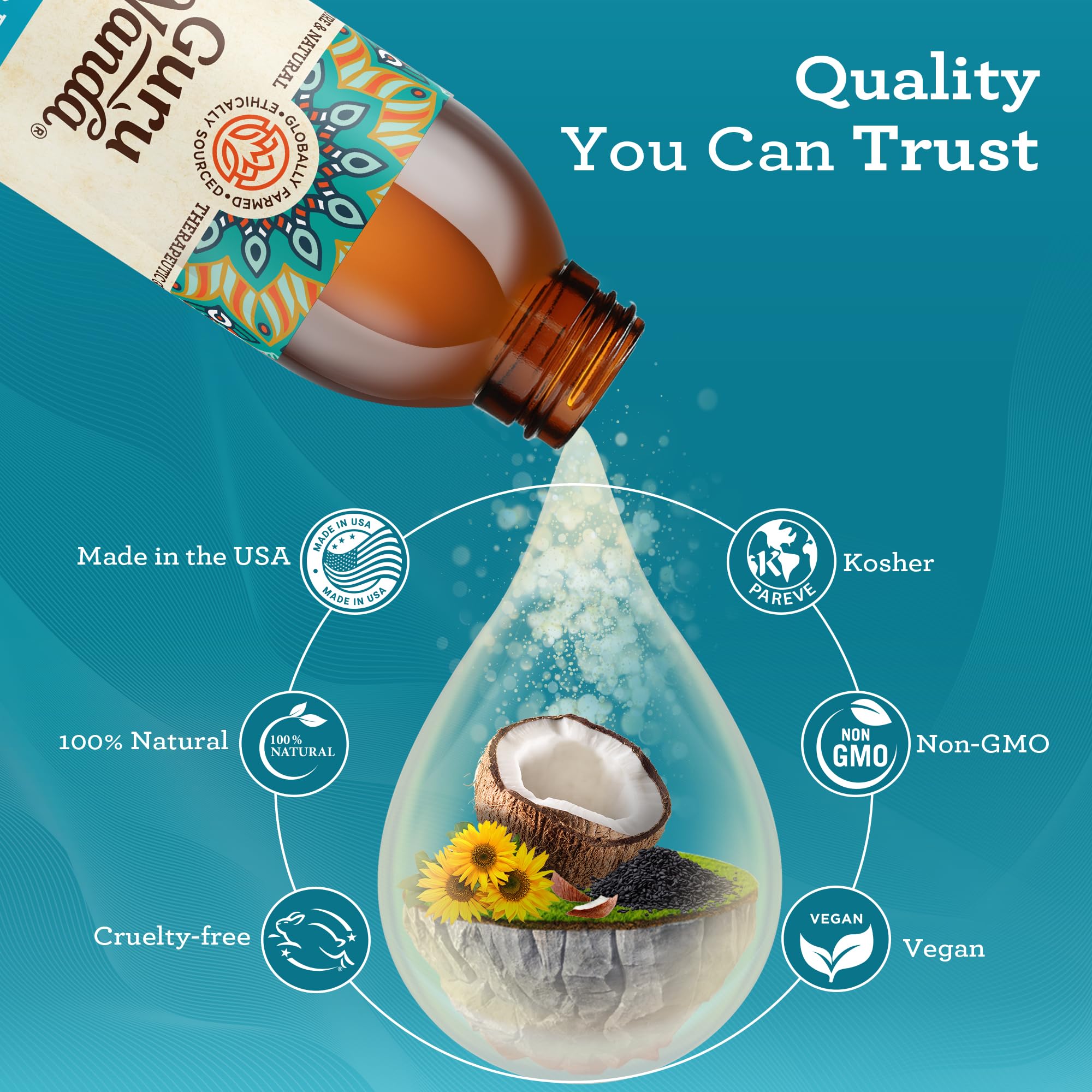 Alcohol-free label on GuruNanda Original Oil Pulling Mouthwash