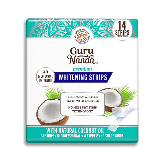 Box of GuruNanda Teeth Whitening Strips with seven treatments