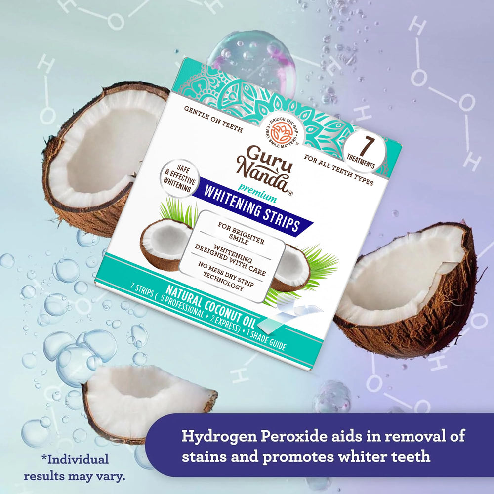 Hydrogen peroxide whitening strips with coconut extracts label