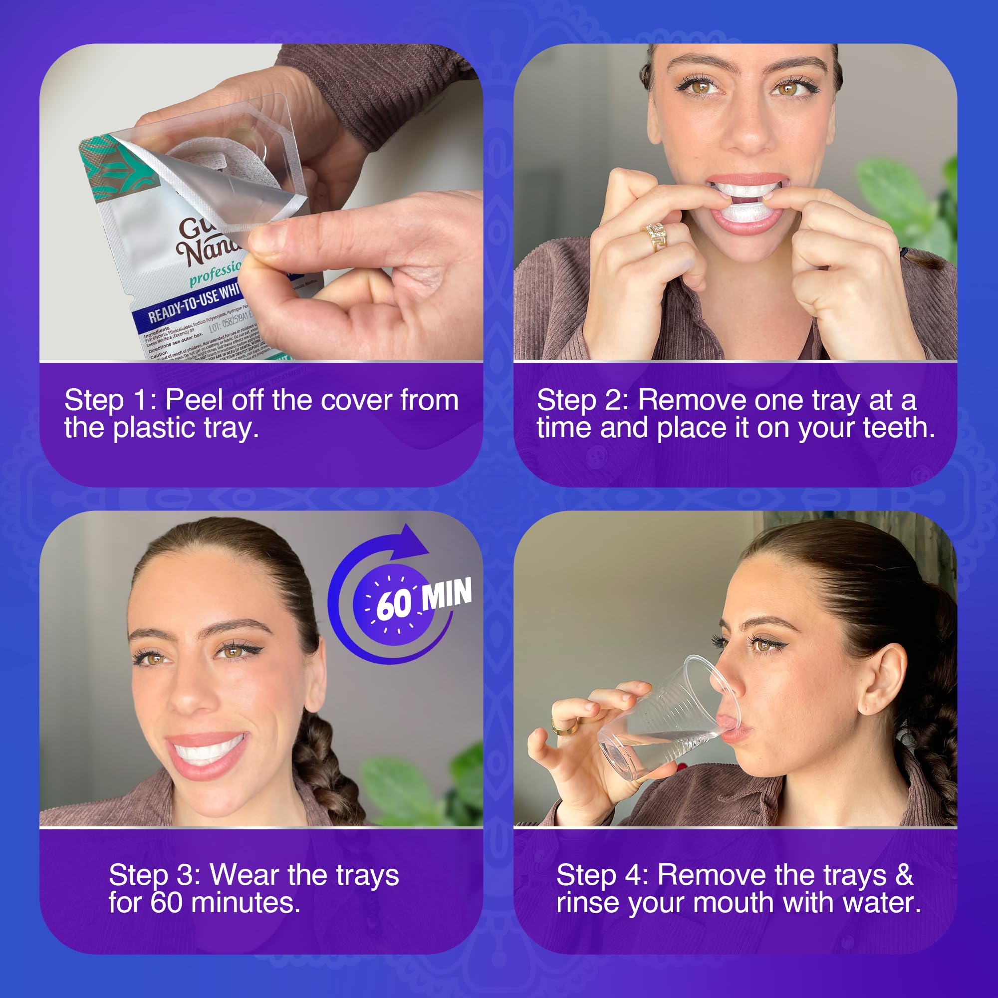 Tray properly fitted on teeth showing a comfortable, secure fit
