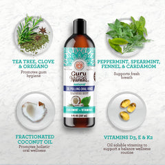 Seven essential oils in GuruNanda CocoMint blend: Tea Tree, Peppermint, Clove