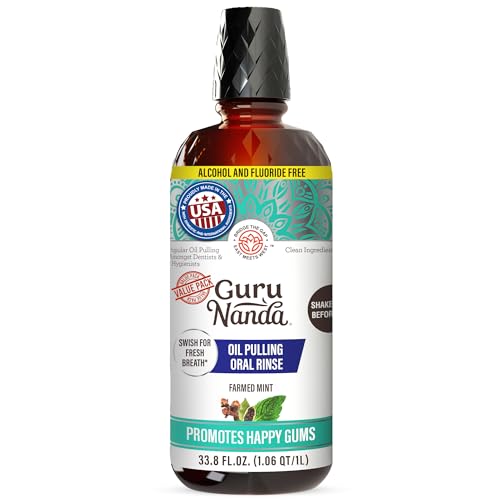 GuruNanda CocoMint Oil Pulling Mouthwash bottle with 33.8 oz label