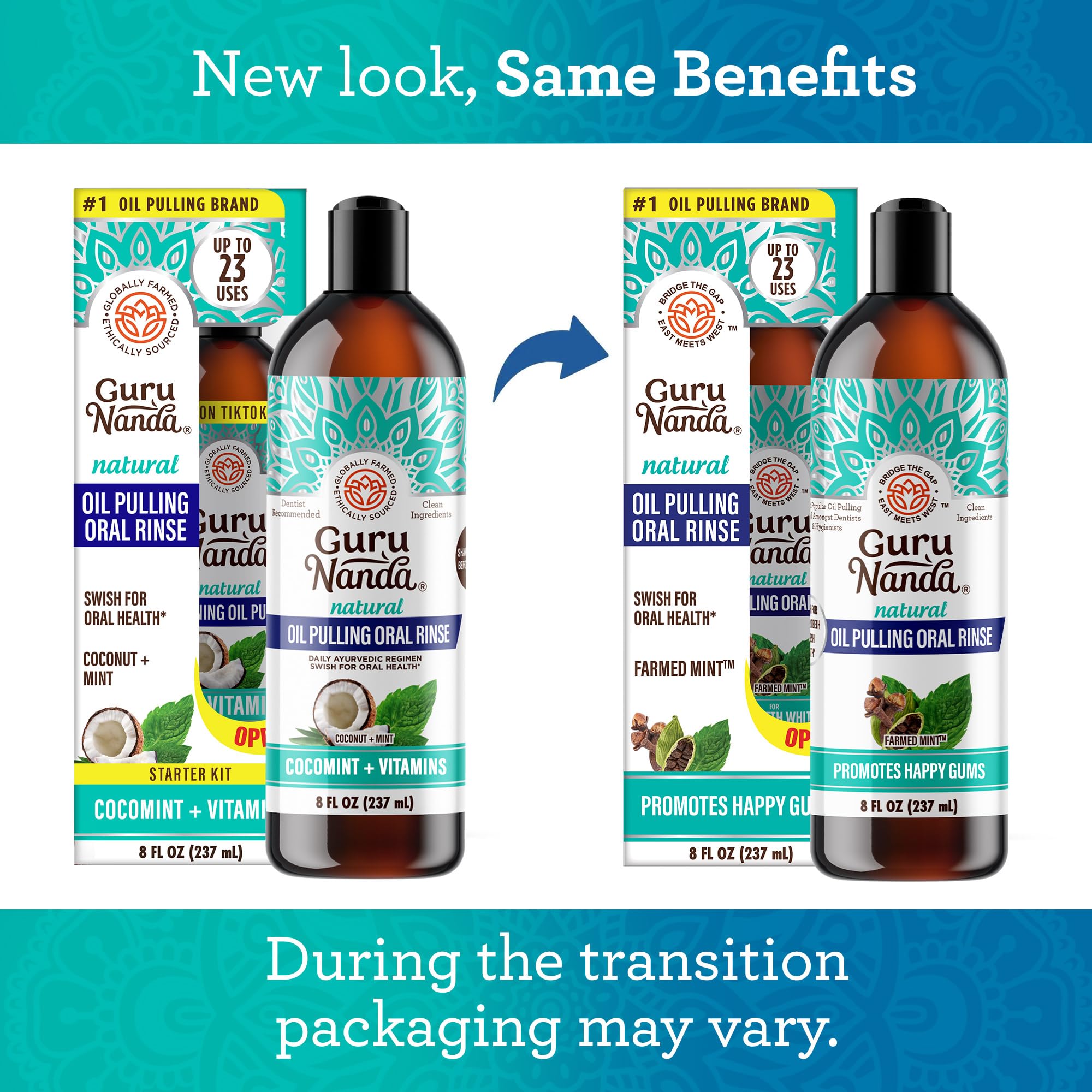 Front packaging of GuruNanda CocoMint Oil Pulling Mouthwash