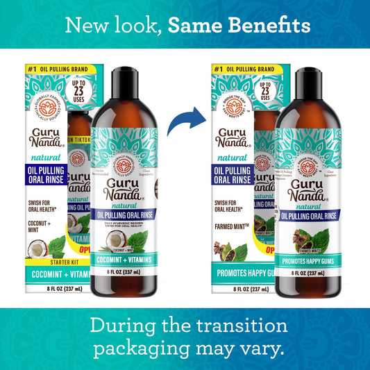 Front packaging of GuruNanda CocoMint Oil Pulling Mouthwash