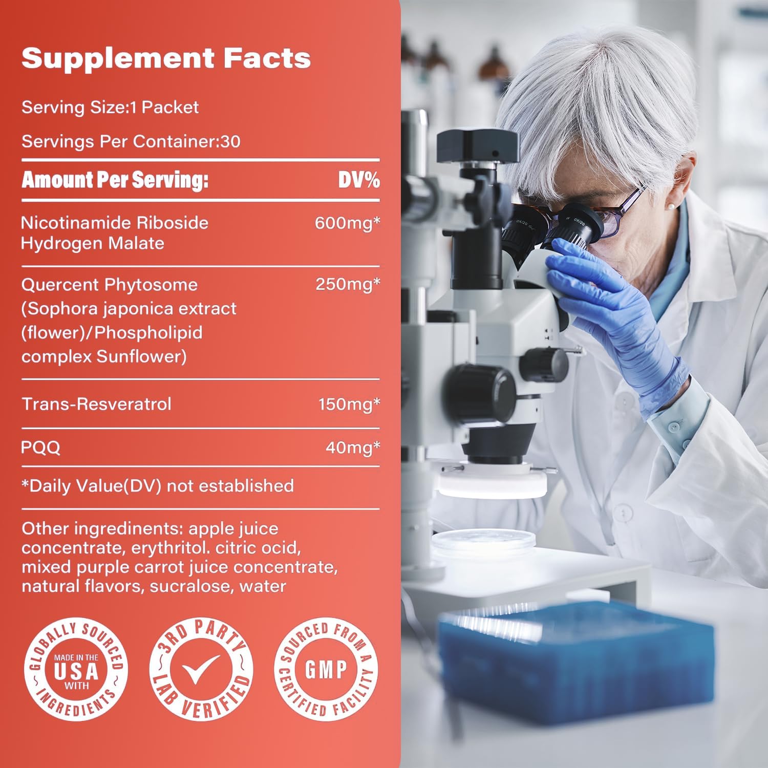Individual NAD supplement packets ready for use