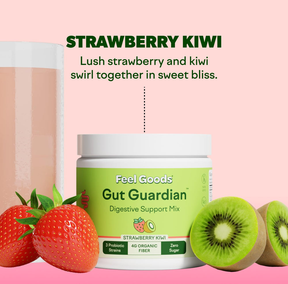Label highlighting zero sugar, vegan, non-GMO of Gut Guardian