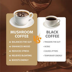 Mushroom coffee supports gut health with Turkey Tail prebiotic properties.