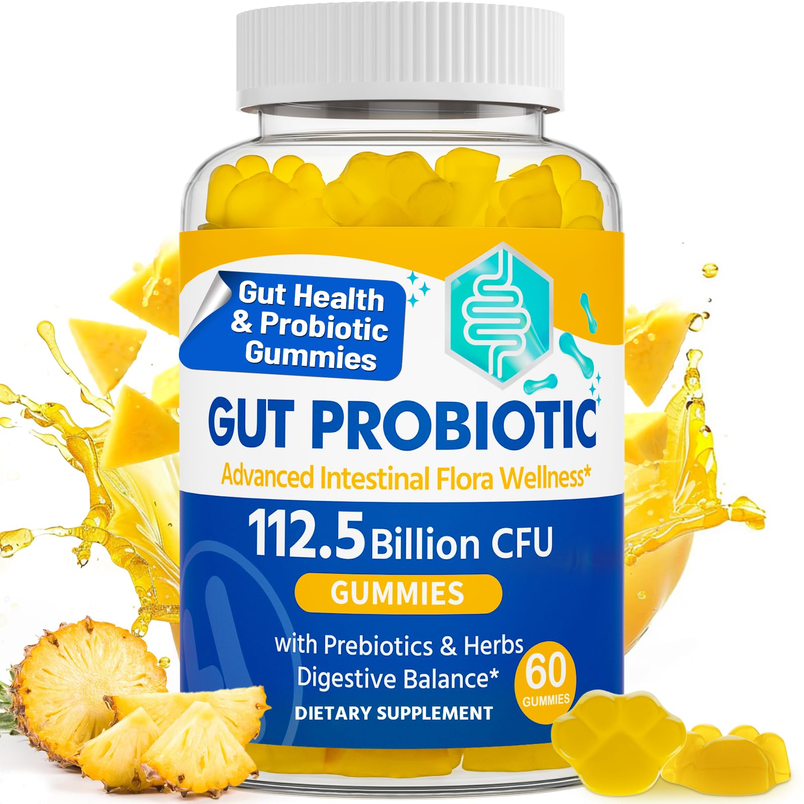 Gut Health Probiotic Gummies bottle with 112.5B CFU sugar-free formula (60 counts)