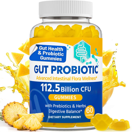 Gut Health Probiotic Gummies bottle with 112.5B CFU sugar-free formula (60 counts)