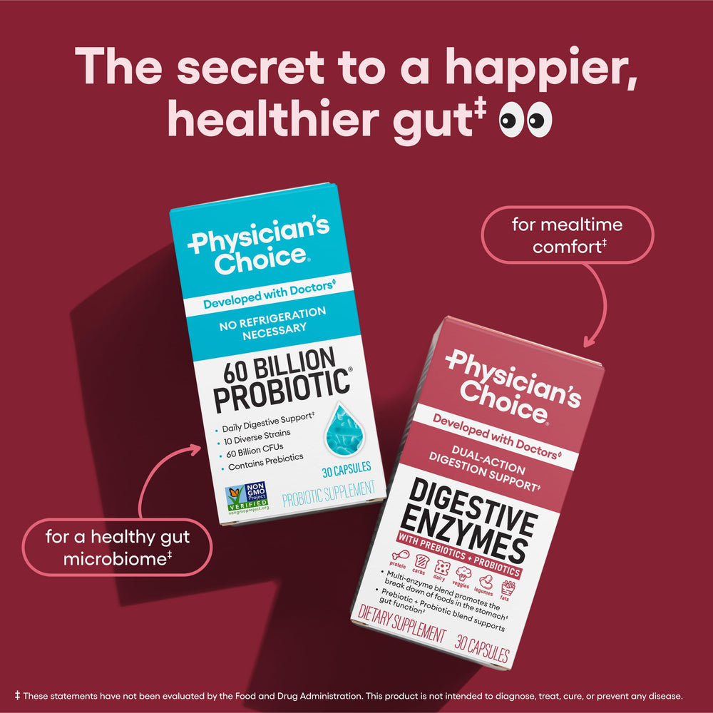 Gut health concept showing probiotics and prebiotics