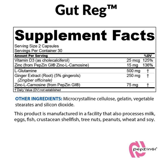 Close-up of Gut Reg capsules