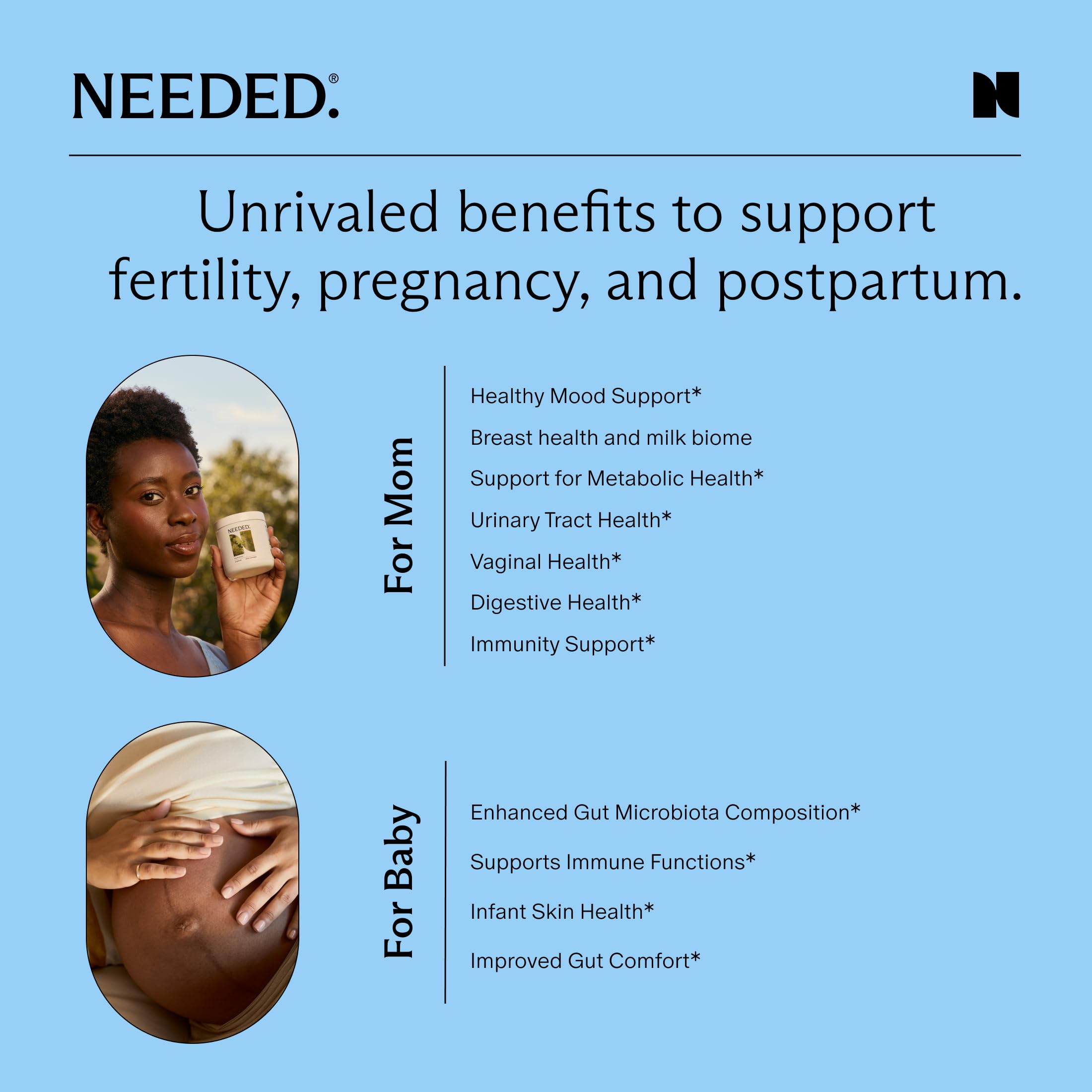 Healthy microbiome concept supporting mom's gut, skin, and breast milk.