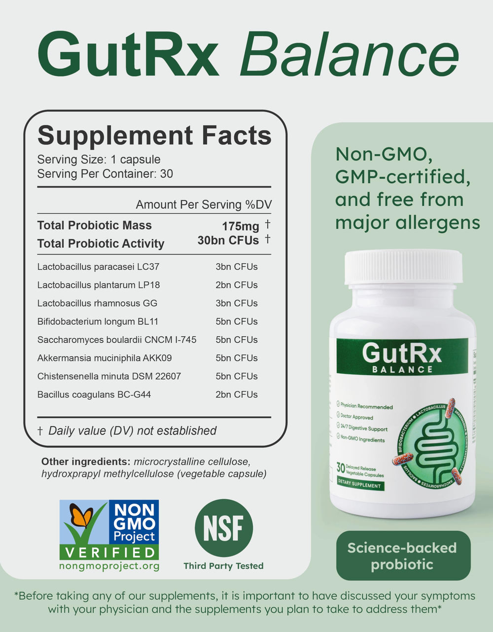 GutRx Balance gluten-free label