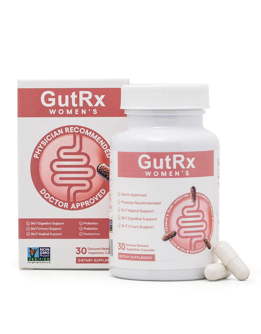GutRx Women's Probiotic front view with 30 capsules