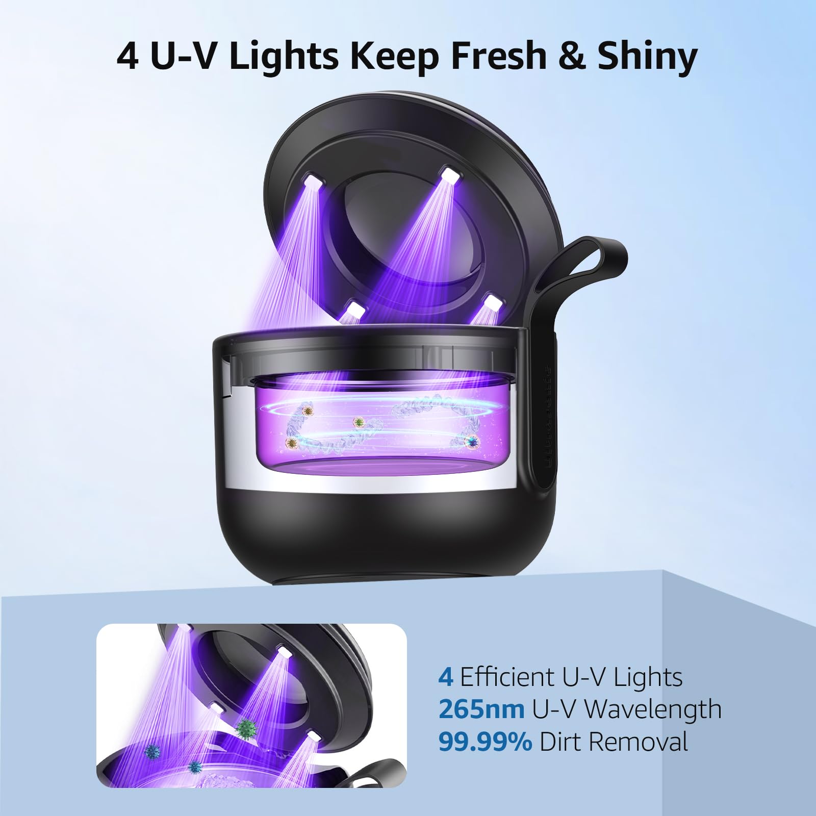 Product showing 3 cleaning modes: 5, 10, 20 minutes