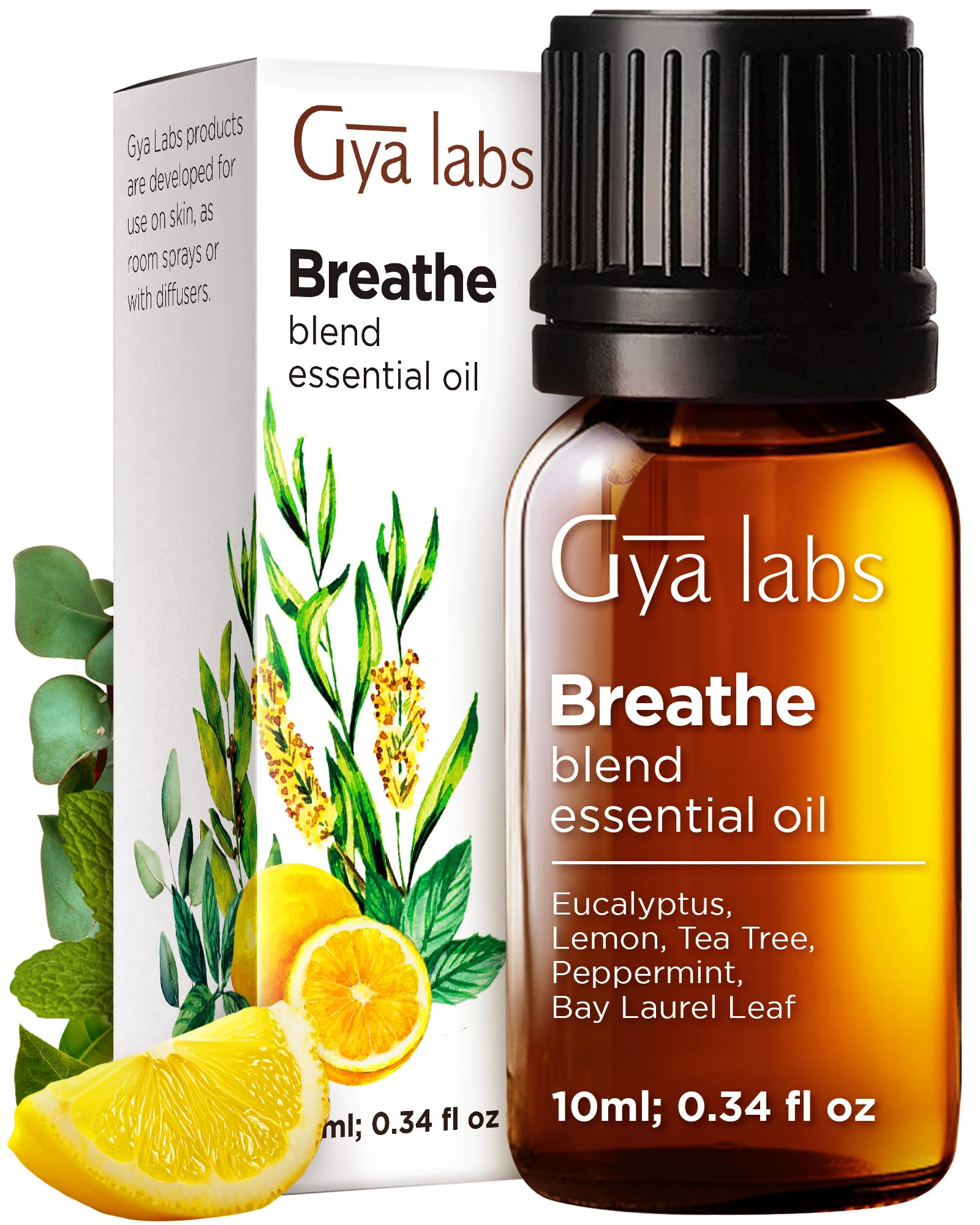 Gya Labs Breathe essential oil blend bottle with label
