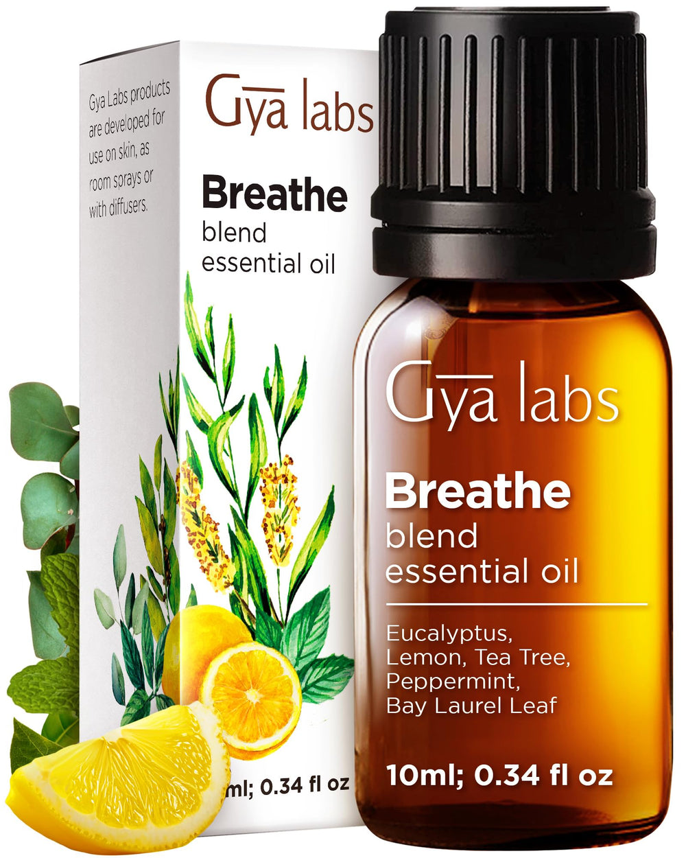 Gya Labs Breathe essential oil blend bottle with label