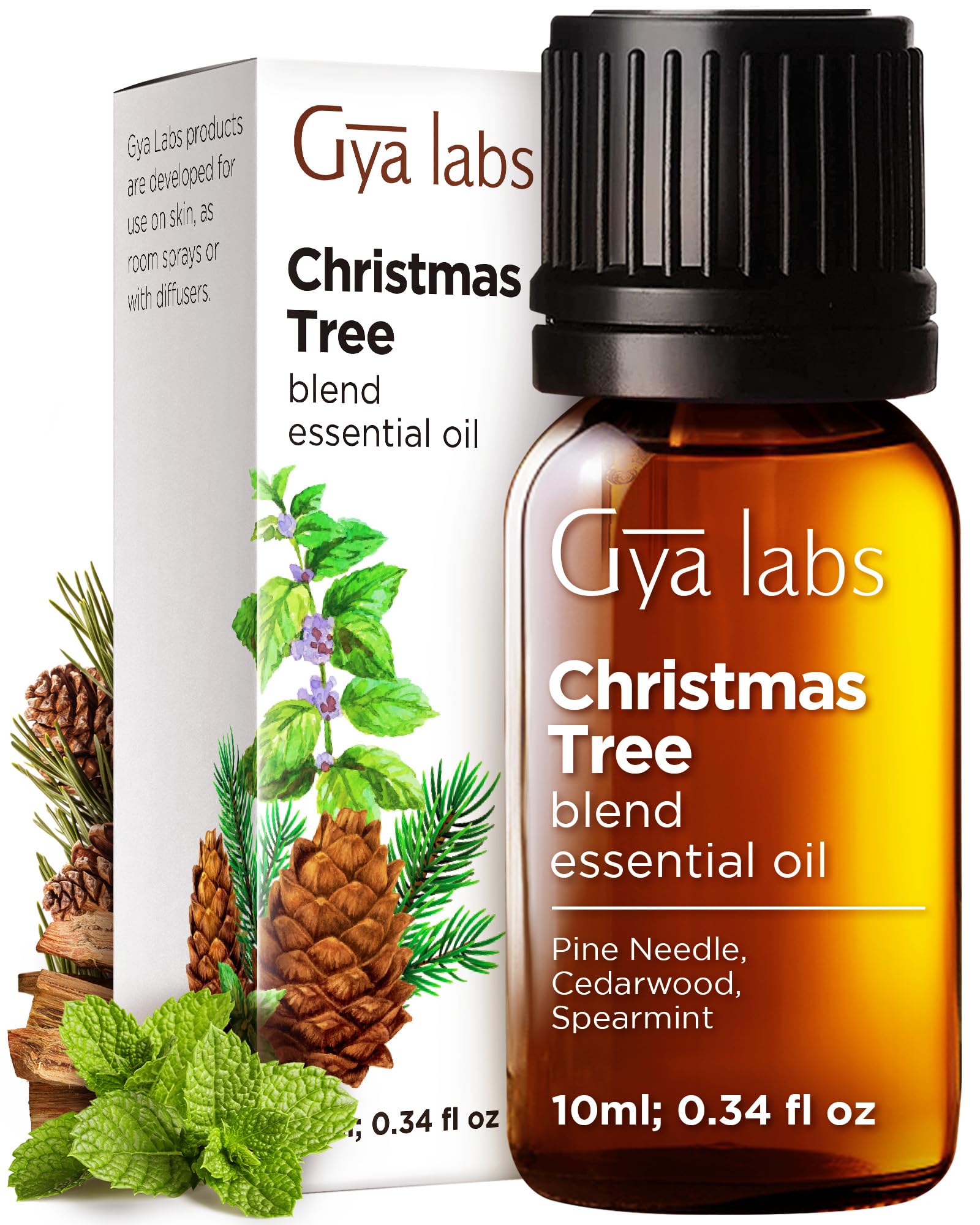 Gya Labs Christmas Tree essential oil blend bottle for diffuser