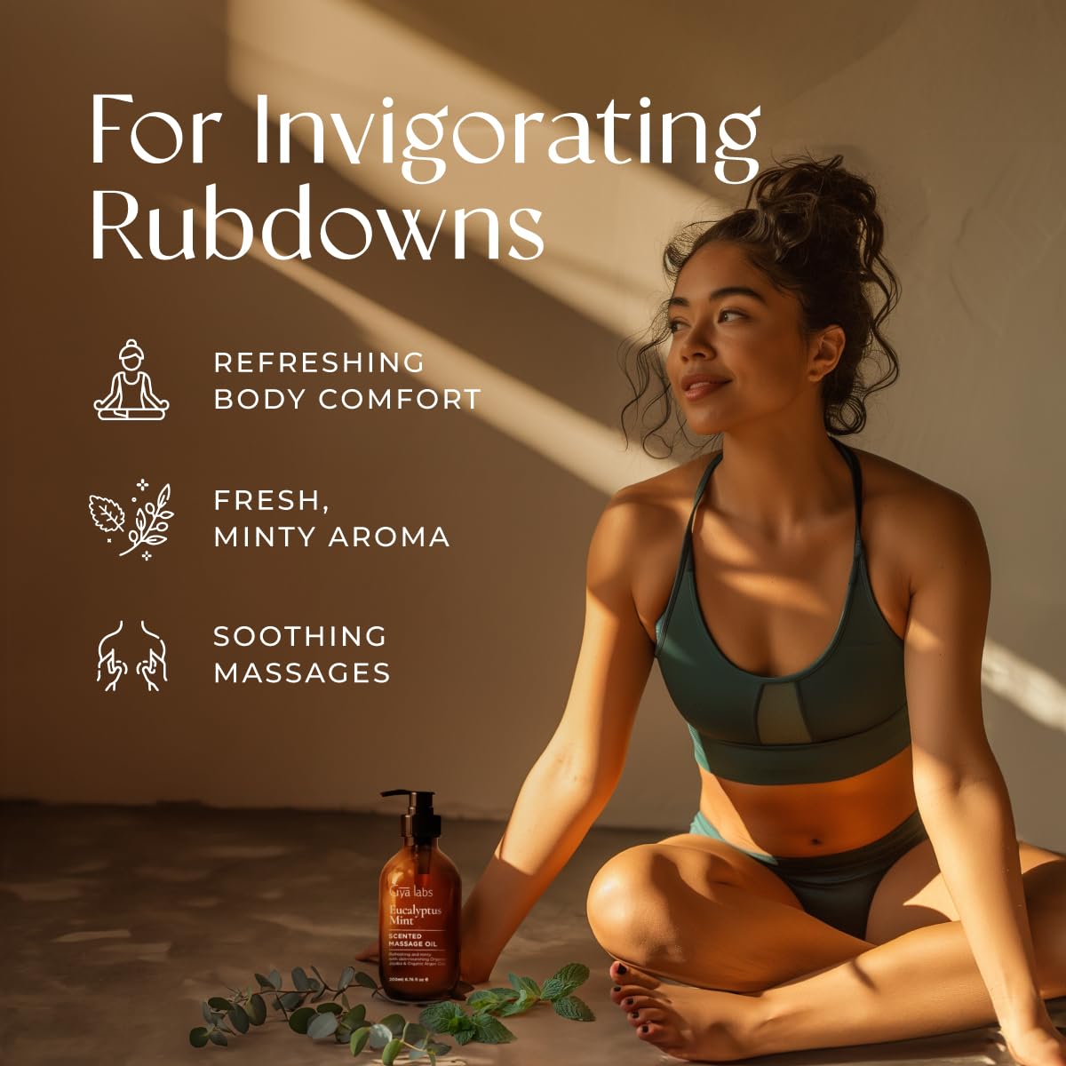 Hands massaging with eucalyptus mint massage oil
