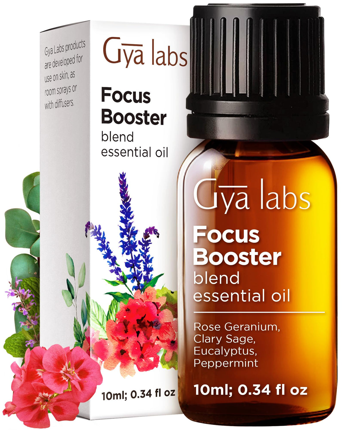 Bottle of Gya Labs Focus Booster Essential Oil Blend, 0.34 fl oz