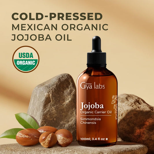 Gya Labs Jojoba Carrier Oil bottle – side angle