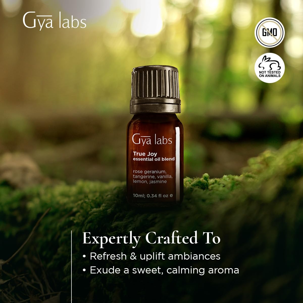 Close-up of the True Joy Essential Oil label
