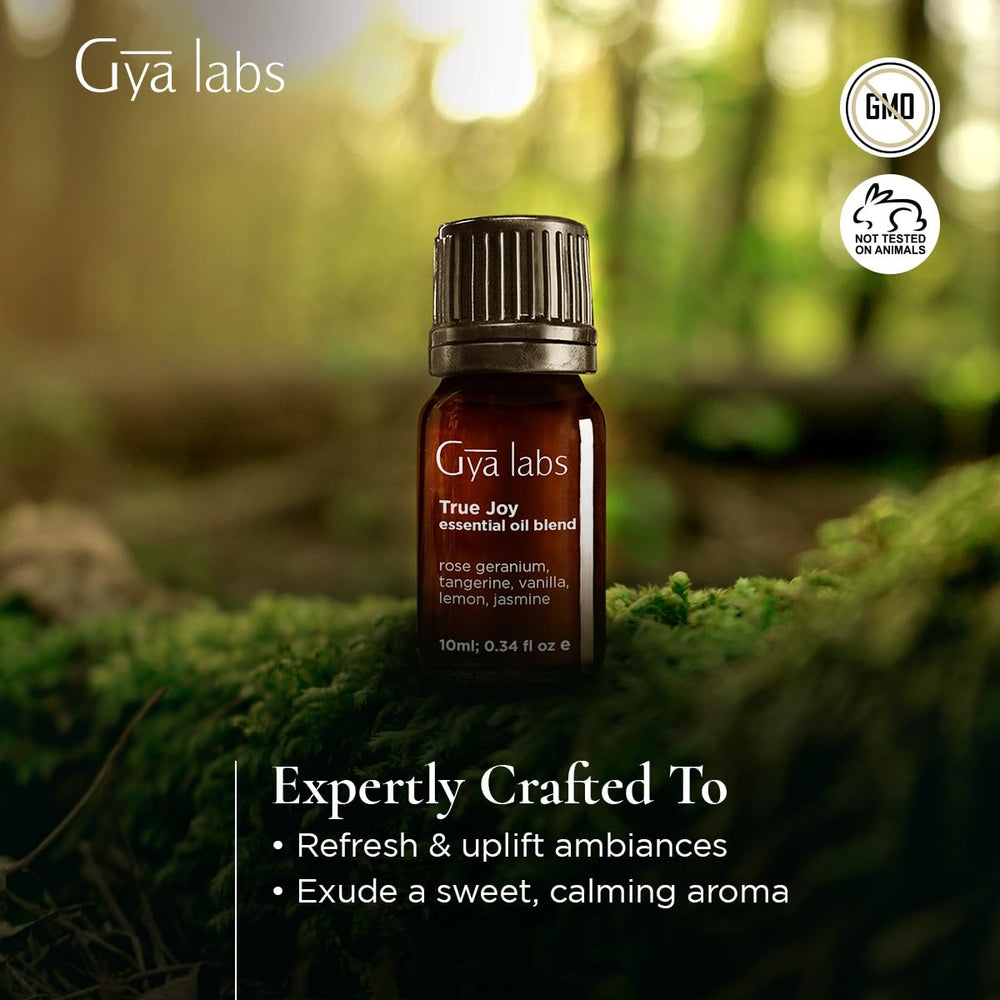 Close-up of the True Joy Essential Oil label