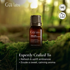 Close-up of the True Joy Essential Oil label