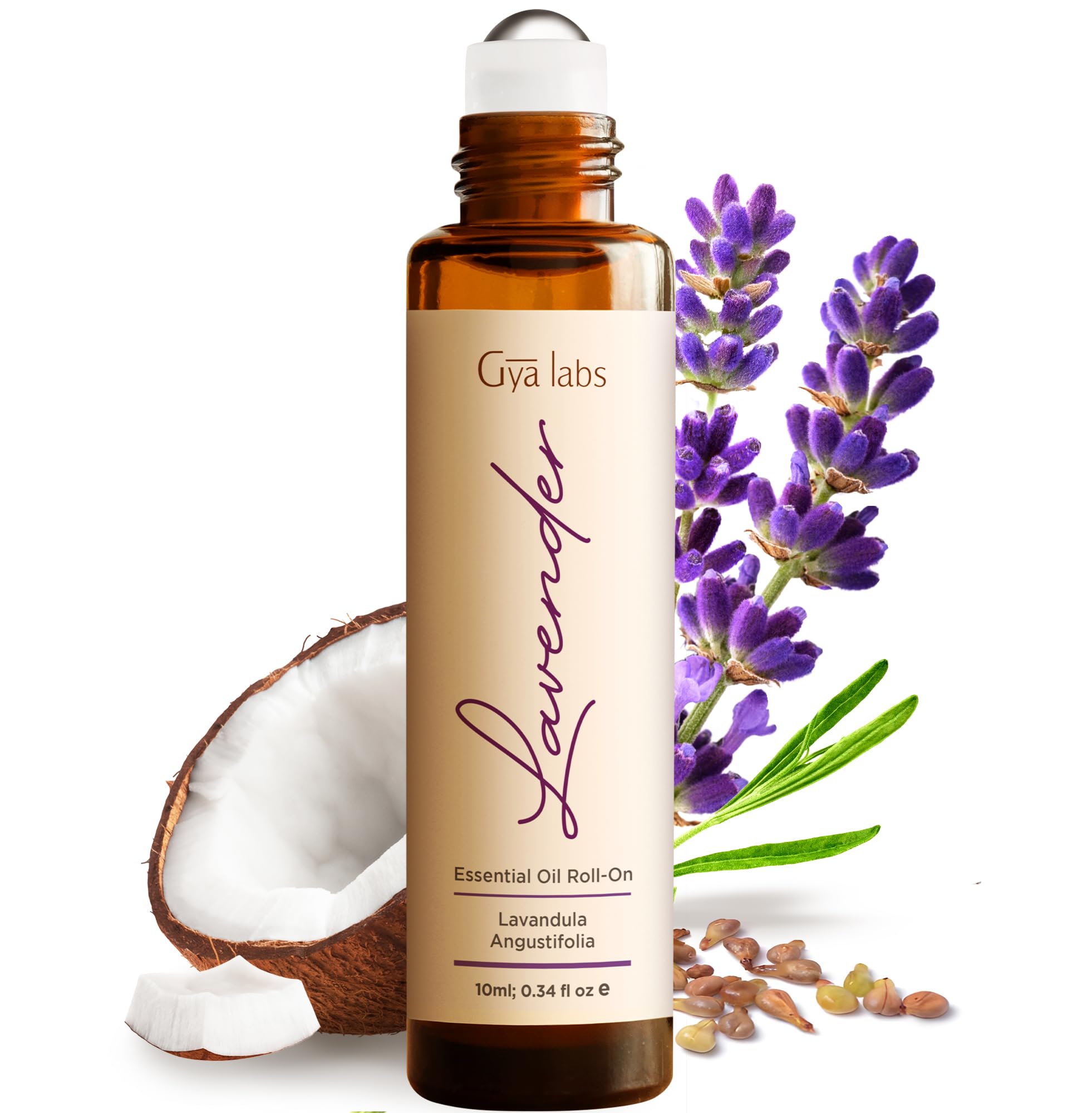 Gya Labs Lavender Essential Oil Roll-On in amber glass bottle