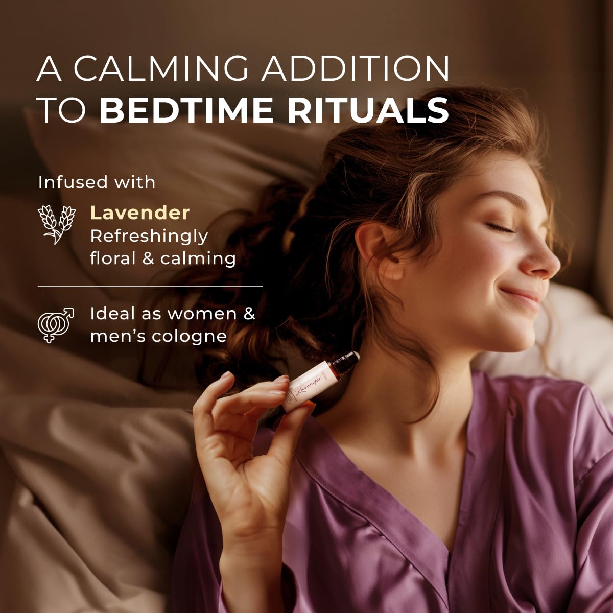 Lavender roll-on applicator shown for bedtime use