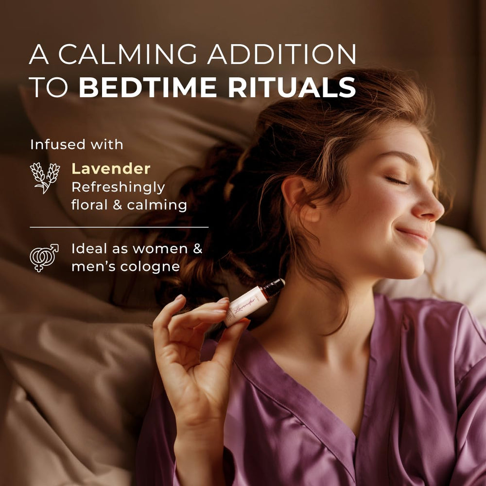 Lavender roll-on applicator shown for bedtime use
