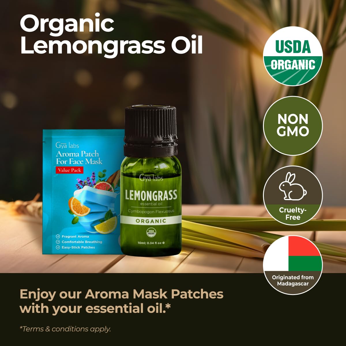 Lemongrass essential oil bottle for diffusers and aromatherapy