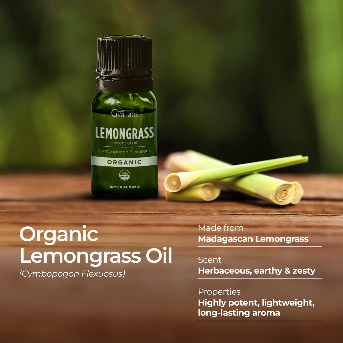 Close-up of Madagascan lemongrass essential oil bottle