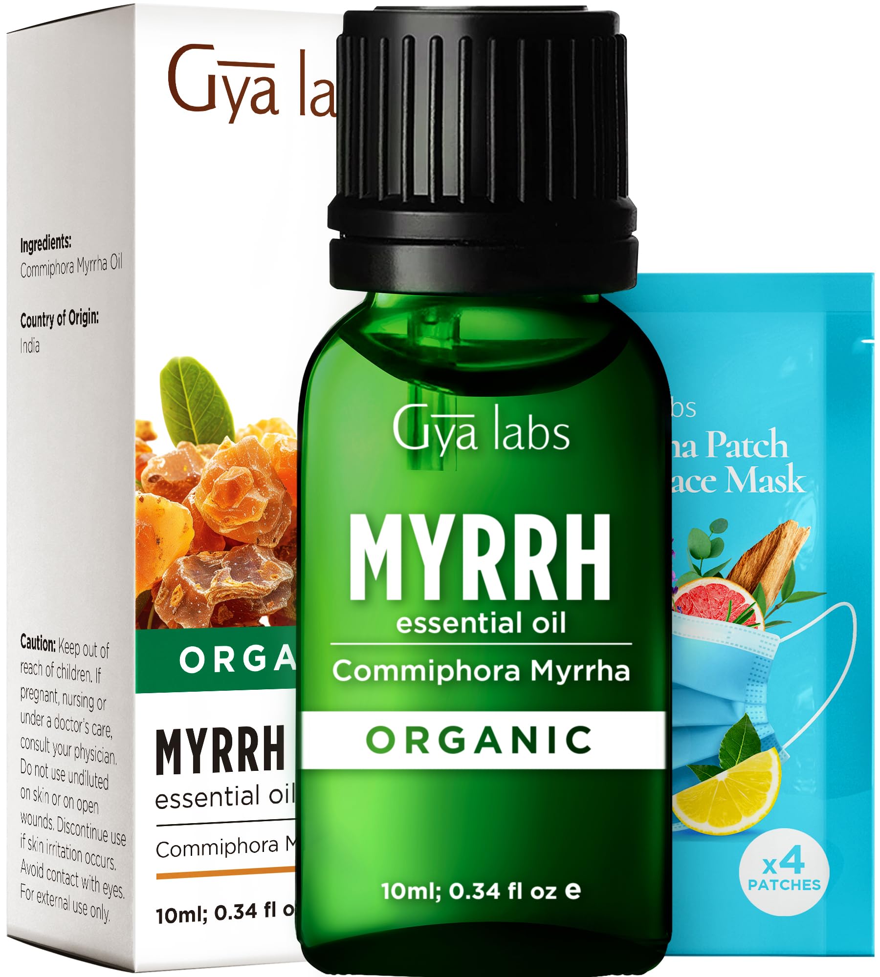 Gya Labs Organic Myrrh Essential Oil bottle with dropper