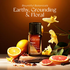 Ingredients of Peace essential oil blend: frankincense, grapefruit, patchouli, ylang-ylang, orange