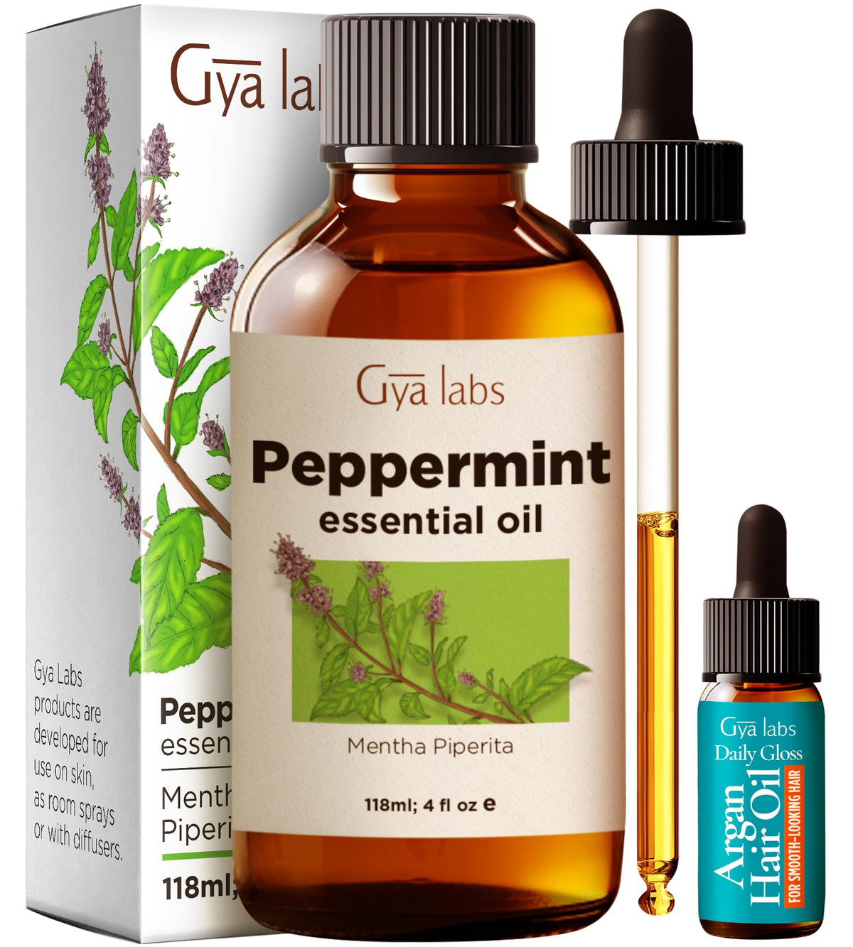 Gya Labs Peppermint Essential Oil diffuser pour for refreshing rooms and mood uplift.