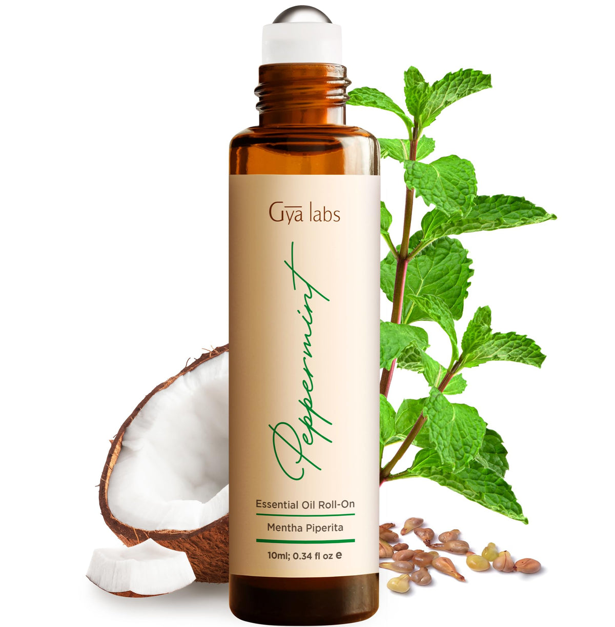 Gya Labs Peppermint Essential Oil Roll-On bottle 0.34 fl oz front view