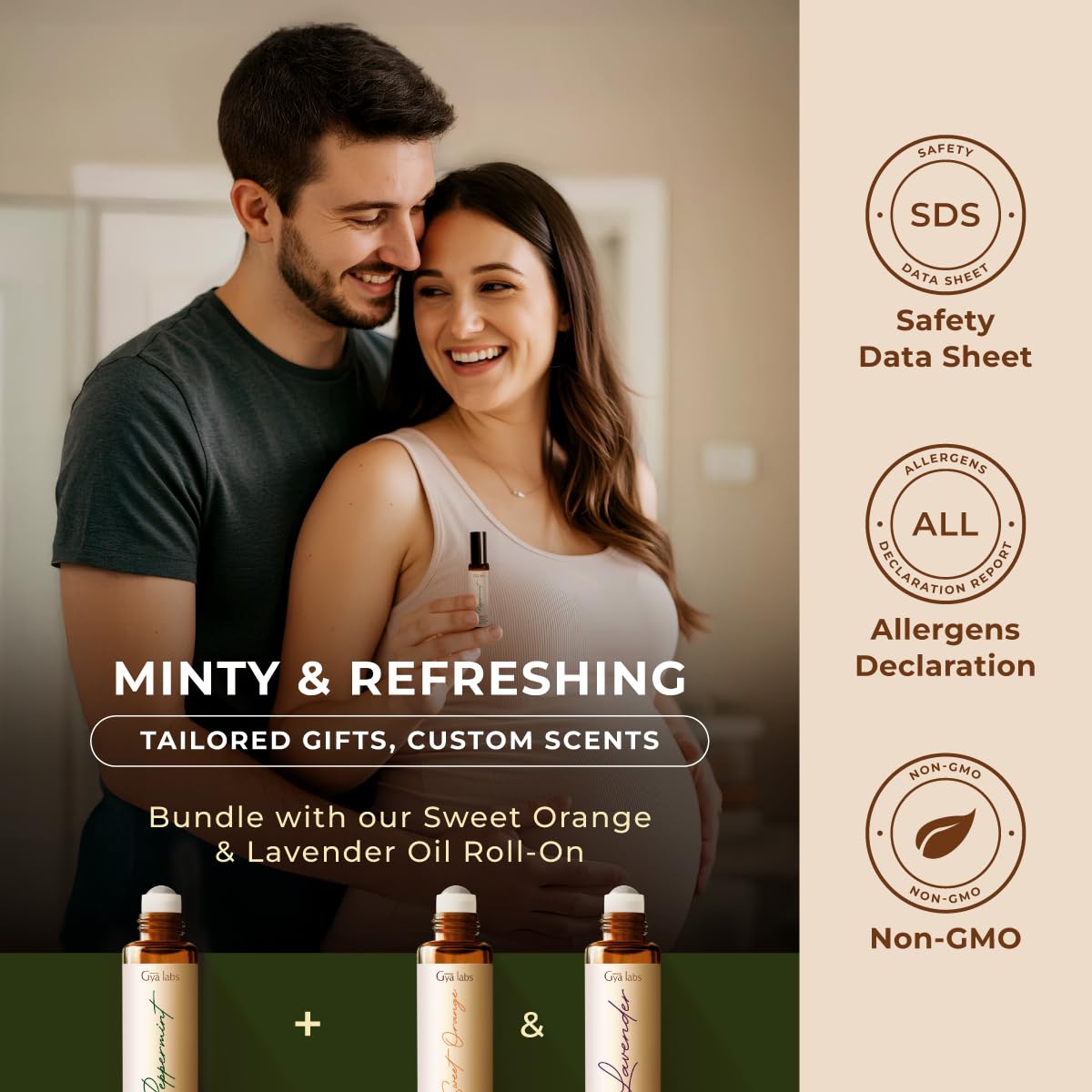 Gya Labs peppermint roll-on branding and bottle