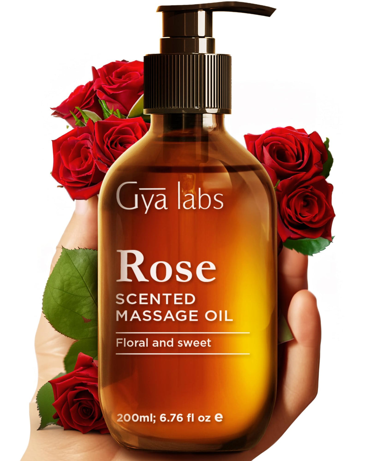 Gya Labs Rose Massage Oil bottle, 6.76 oz