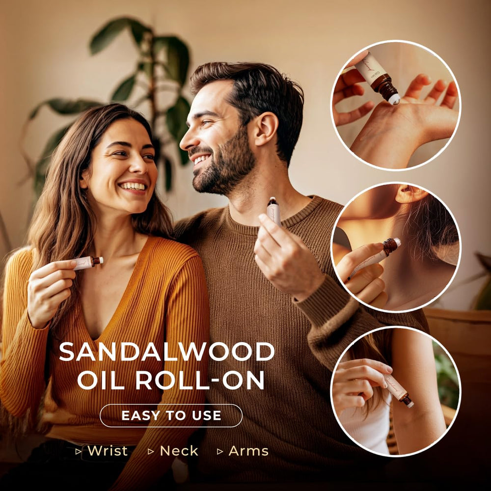 Sandalwood roll-on used during meditation for calm and focus