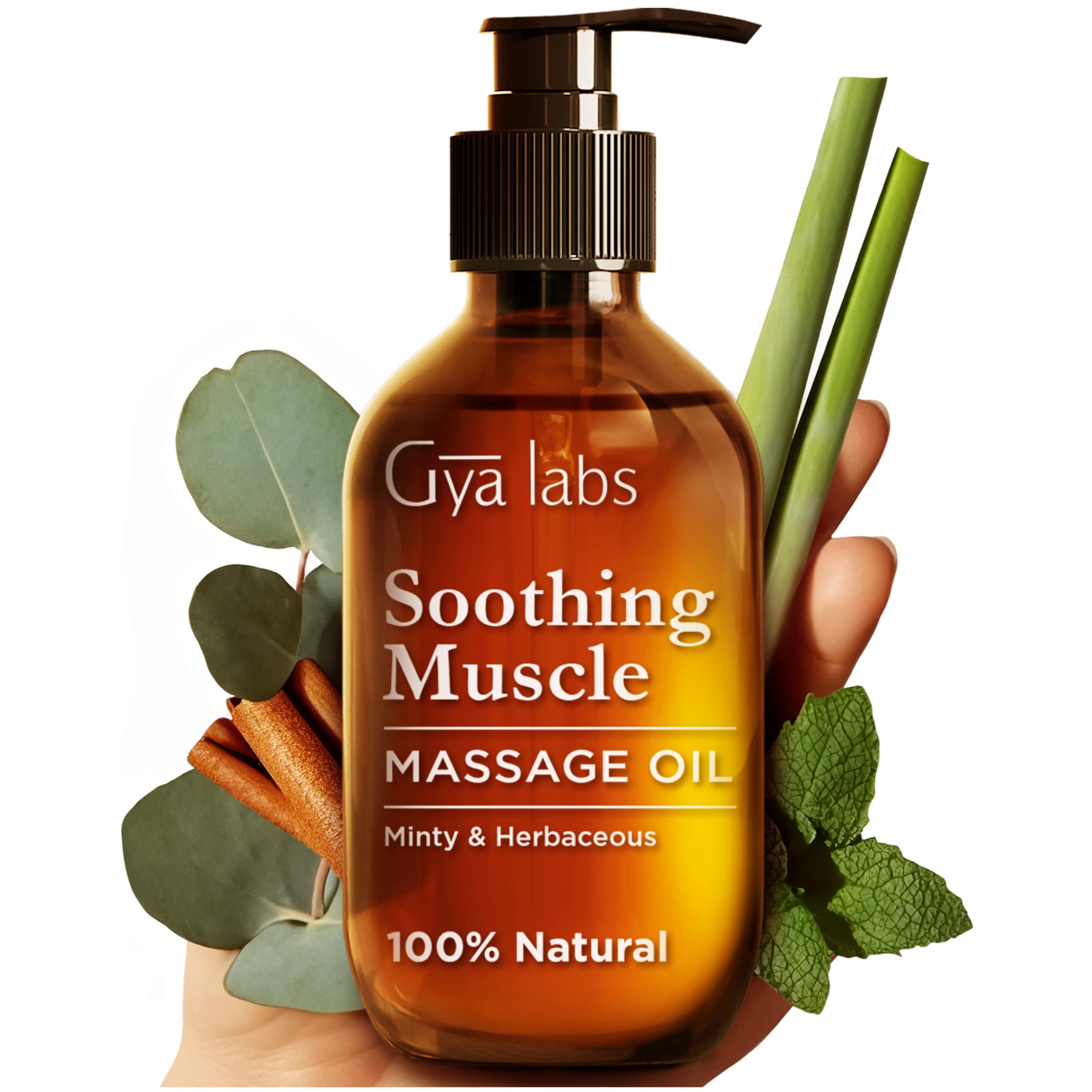 Gya Labs Soothing Massage Oil bottle showing 6.76 fl oz size