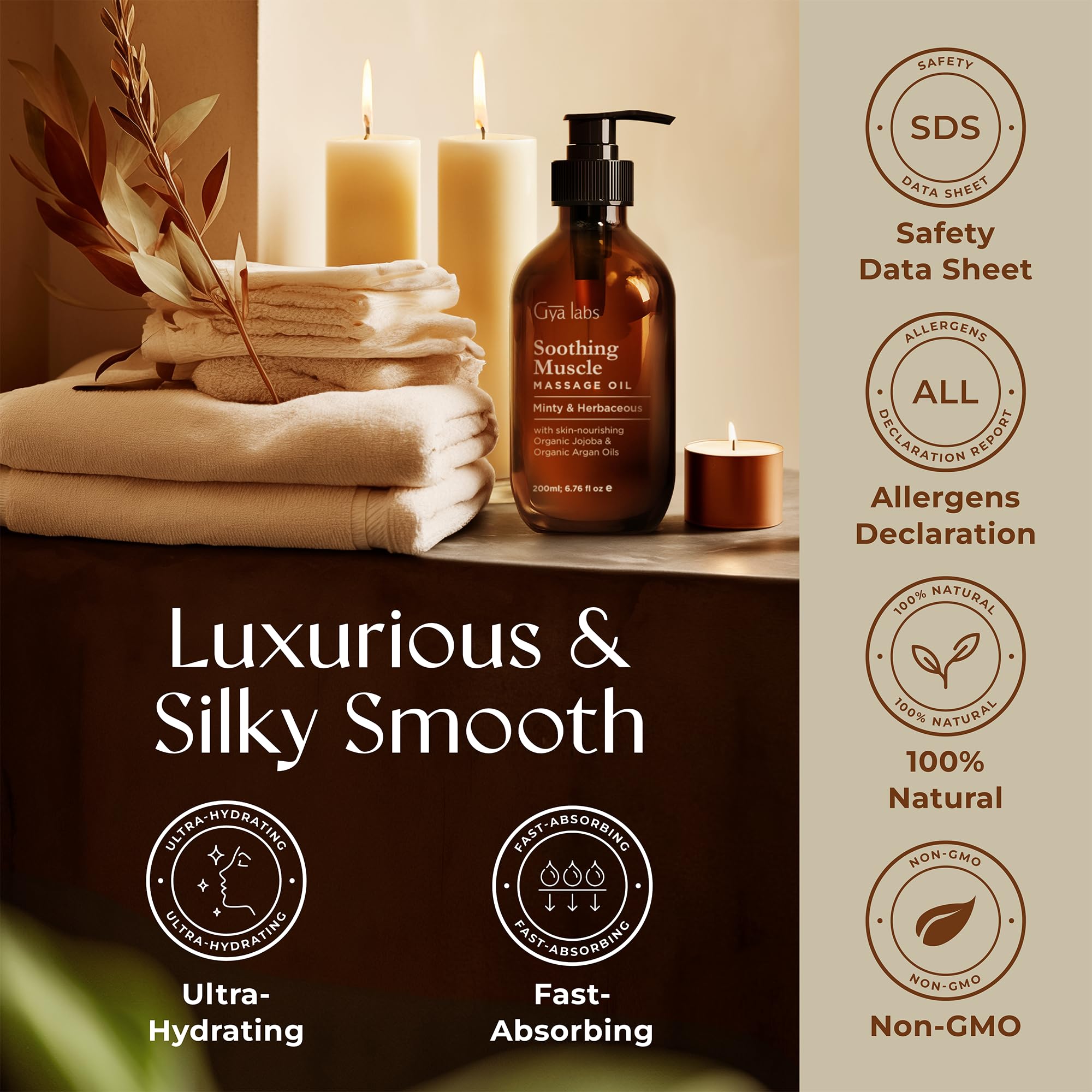 Hands applying massage oil onto skin