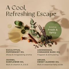 Close-up of ingredients: argan oil, jojoba oil, sweet almond oil