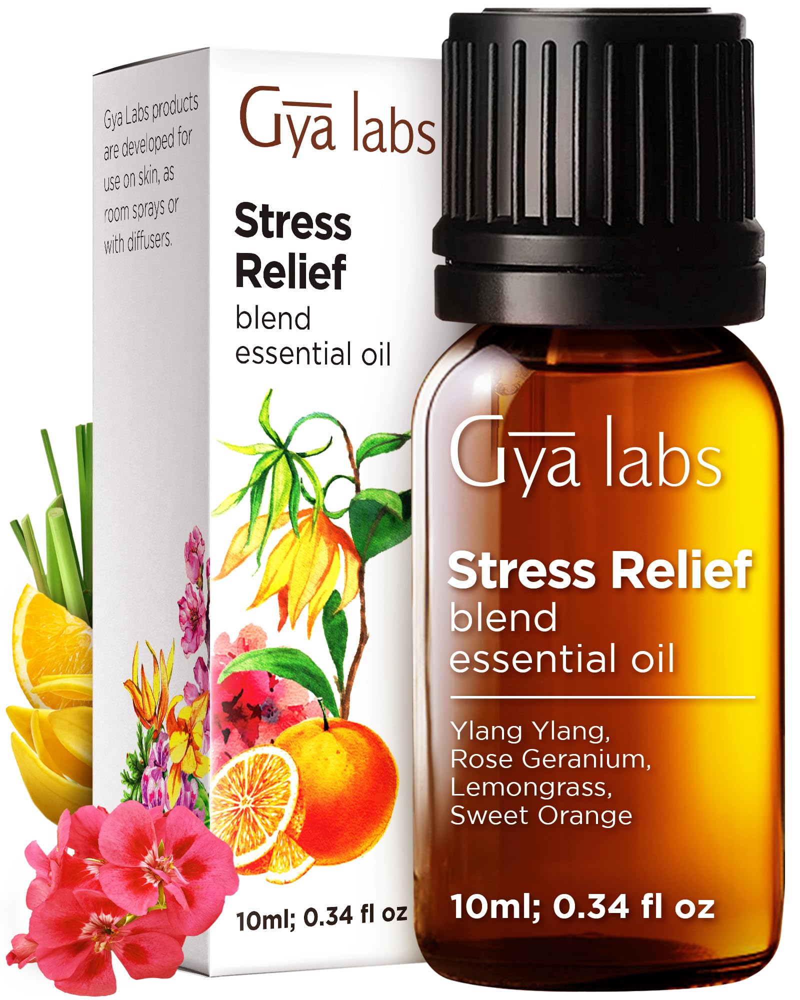 Gya Labs Stress Relief Essential Oil Blend bottle for diffusers